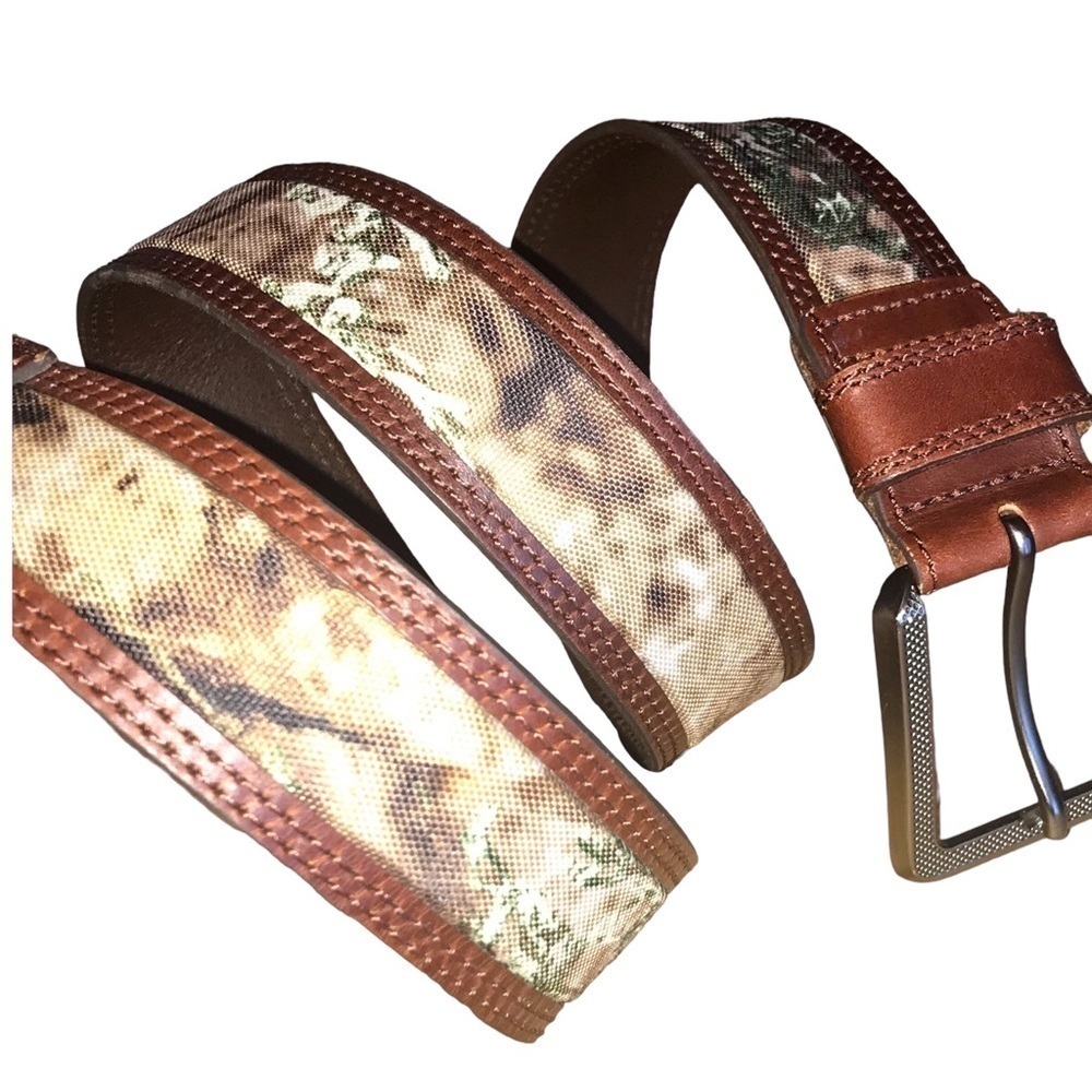 Cabela's Men's Leather & Cotton Camouflage Belt Size 40 Brown
